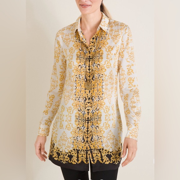 Chico’s Placed Scroll-Print Tunic Top Size 3 or XL - Picture 12 of 12